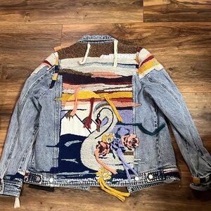 Rare Blank NYC Liquid Summer Embroidered Denim Trucker Jacket